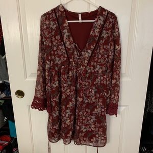 Small Red Flower Dress - bell sleeve